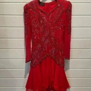 NWT Vintage Eve’s Allure Silk Beaded Semi Formal Cocktail Dancer’s Midi Dress M